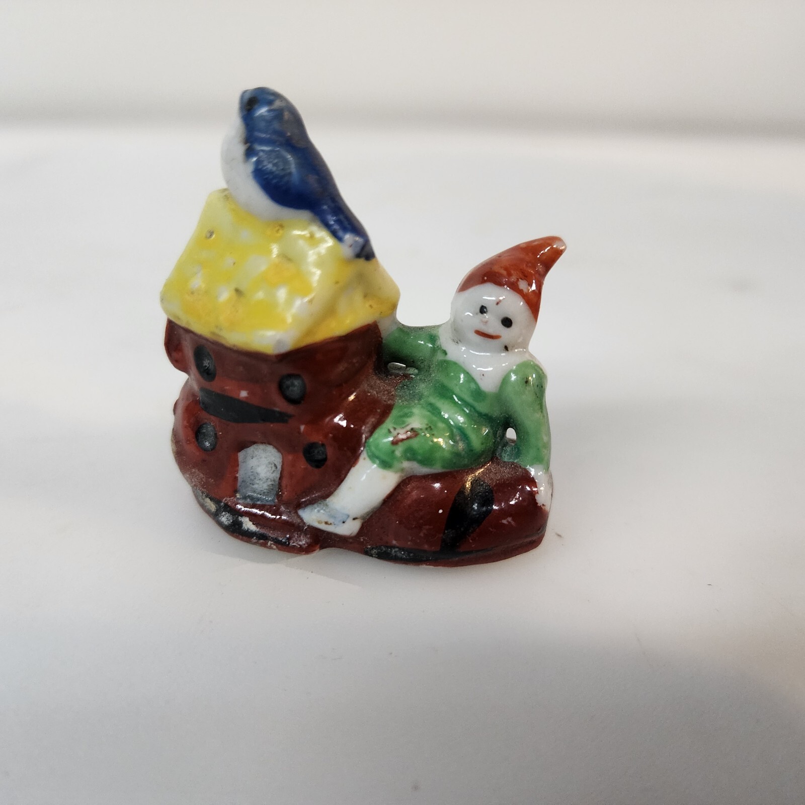 Vtg Occupied Japan Gnome Figurine Miniature Shoe Bird