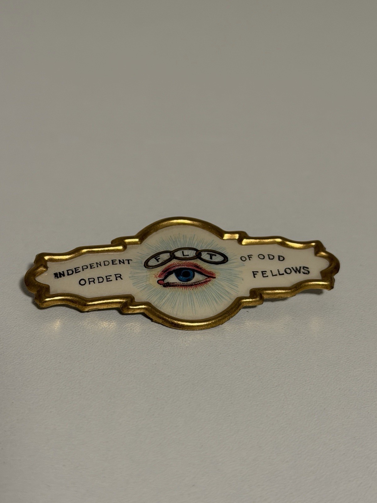 Vintage IOOF Odd Fellows All Seeing Eye Celluloid Lapel Pin Brooch