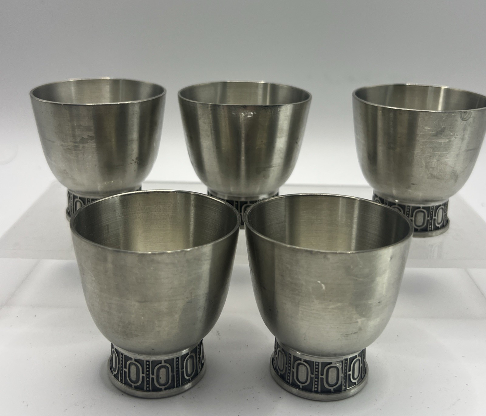 Set of 5 Vintage Selandia Norway Pewter Scandinavian Cordial Shot Glasses Cup 2