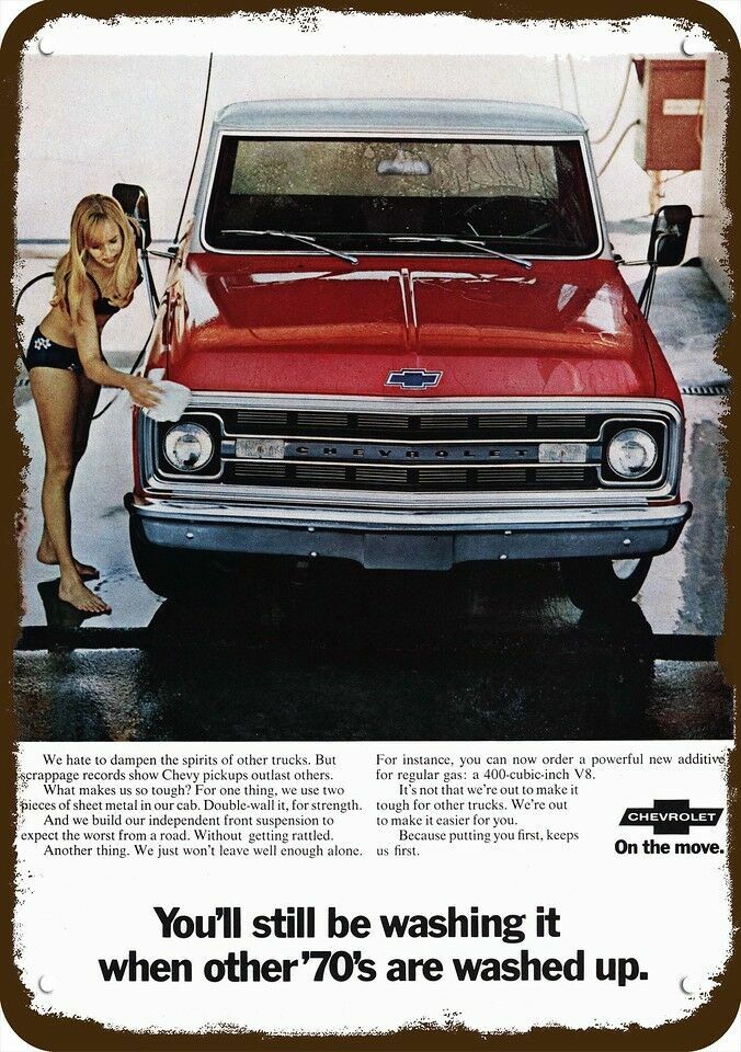 1970 Sexy Bikini Woman Wash CHEVY Truck Vintg-Look DECORATIVE REPLICA METAL SIGN