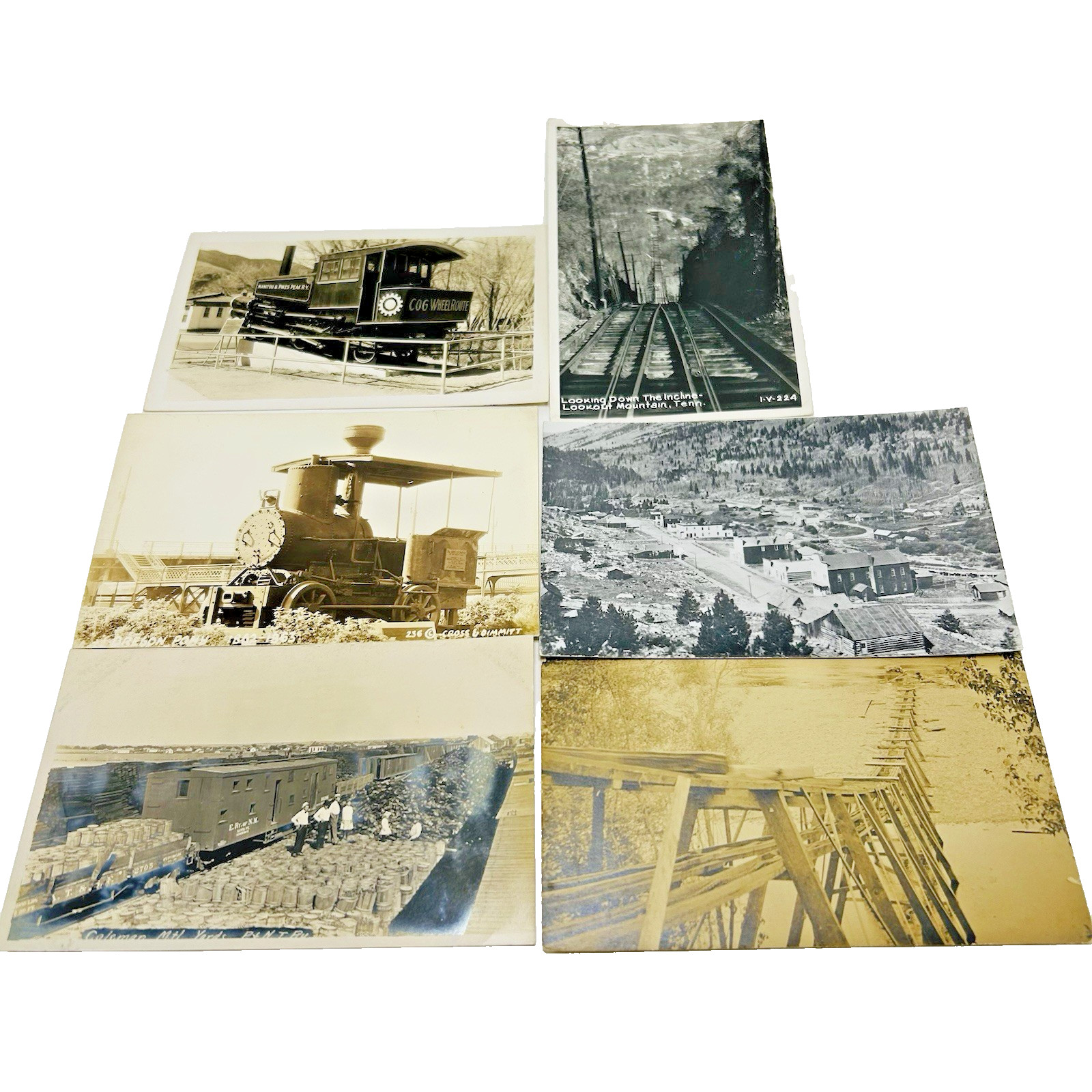 RPPC Railroad Postcards Lot 6 Oregon Pony P&NT Texas Pikes Peak Lookout Mountain