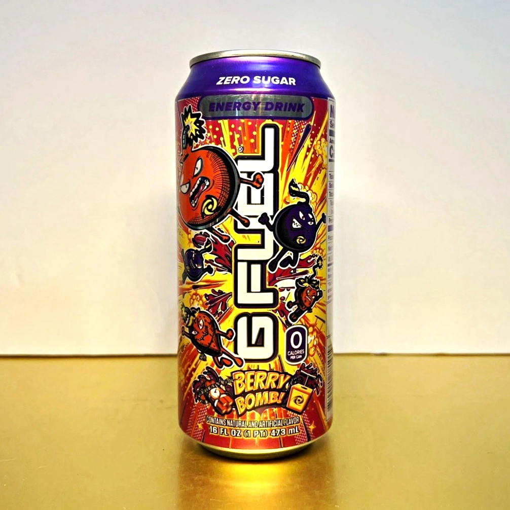 G FUEL Zero Sugar Energy Drink Berry Bomb Can Purple Orange Yellow Red pack 12