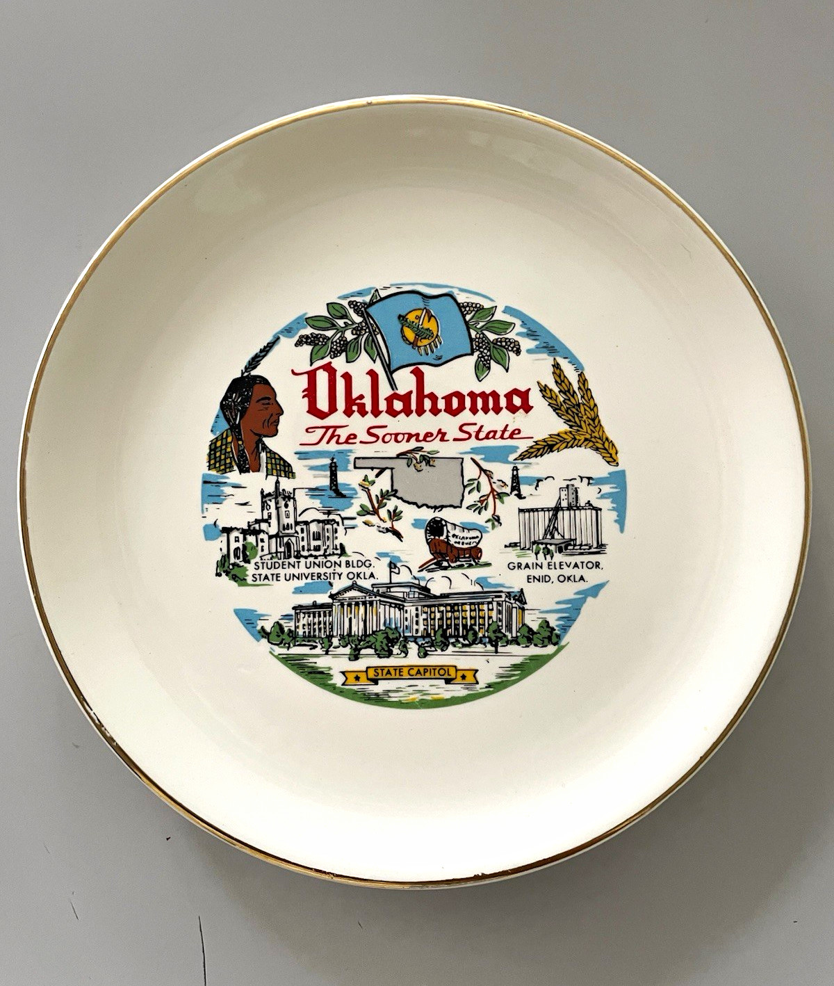 Vintage Oklahoma Sooner State Souvenir Plate El Reno OK 7\