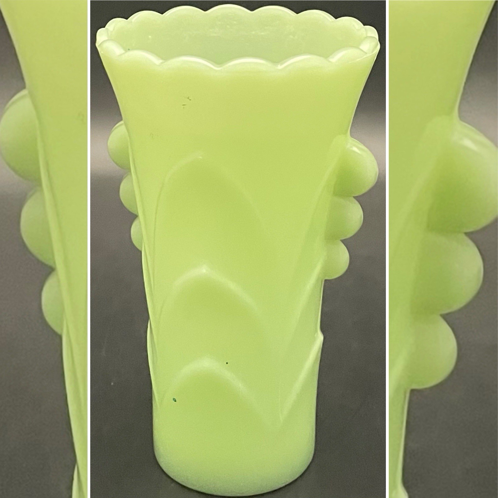 Anchor Hocking Green Jadeite Art Deco Table Vase c1950s Made in USA 5.25