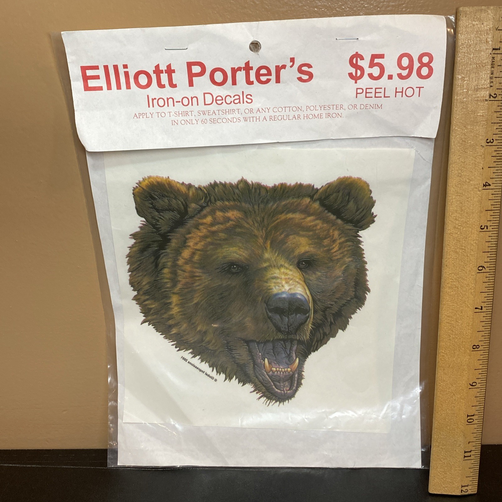Elliott Porters Iron-On Decals Vintage Grizzly Brown Bear, Roaring 6.5x7\