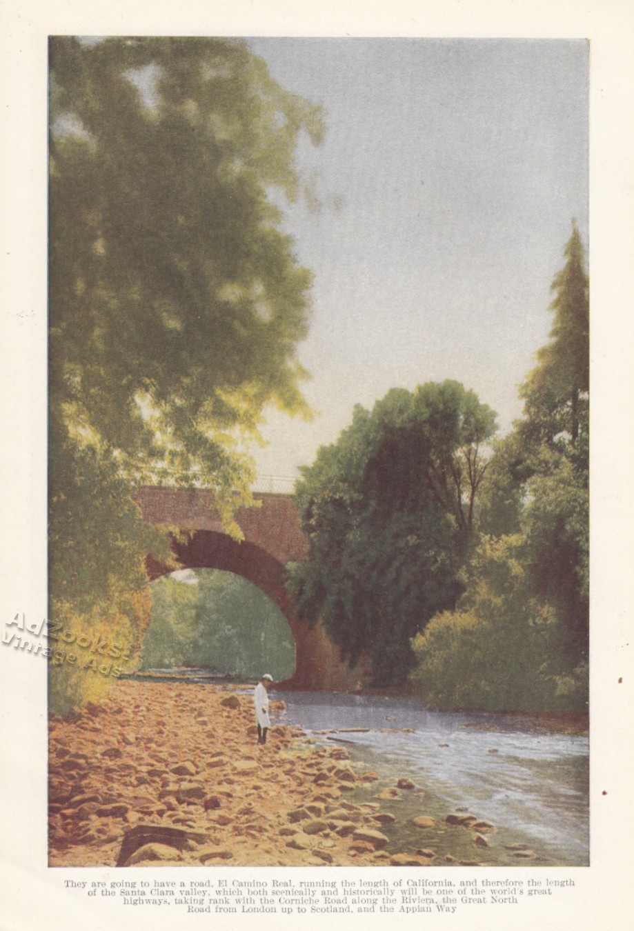 1912 Los Gatos Main Street Concrete Bridge Color Photo Illustration Print Image