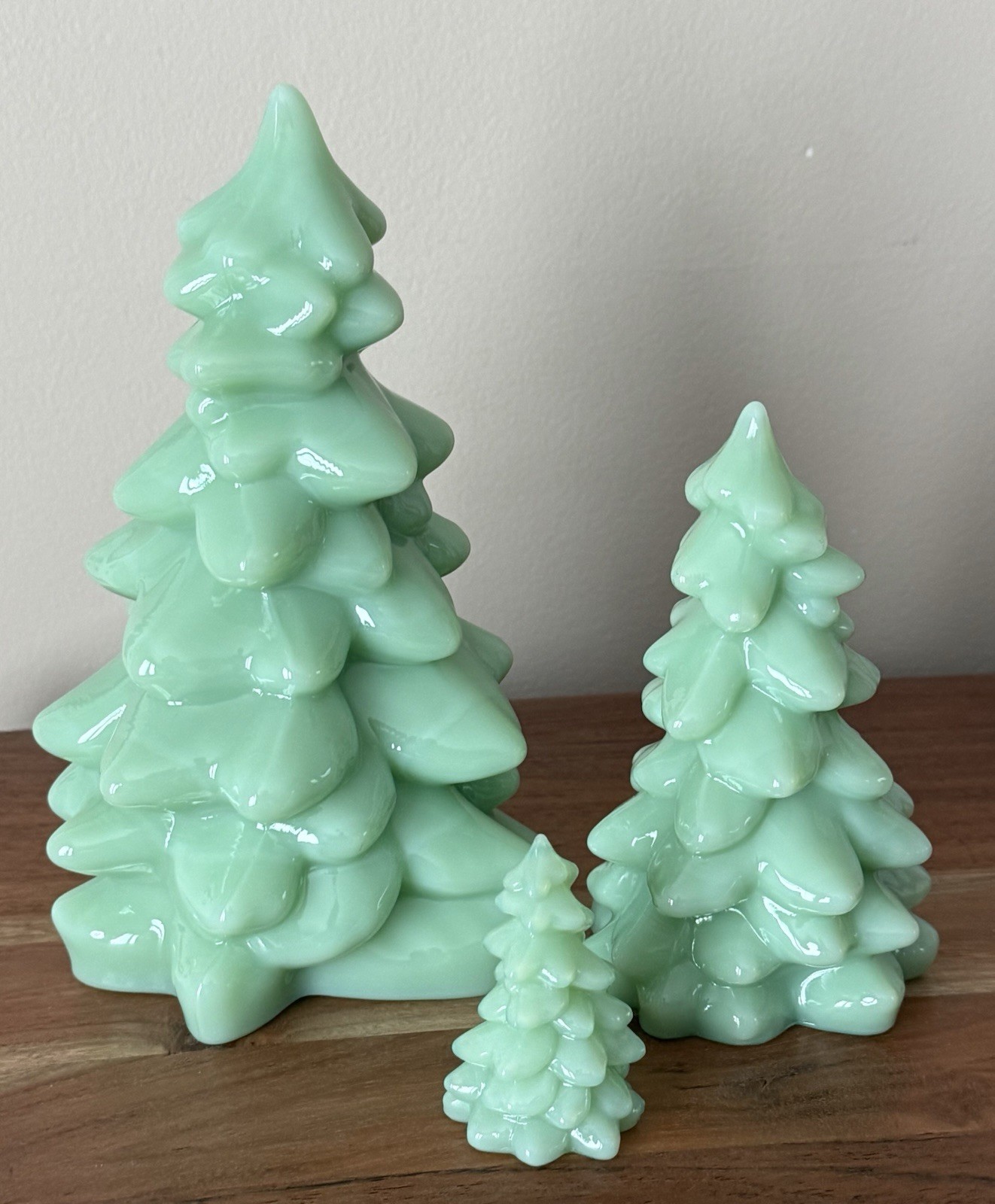 Mosser Glass Christmas Tree Set - 3 sizes - JADE / JADEITE Holiday Decor