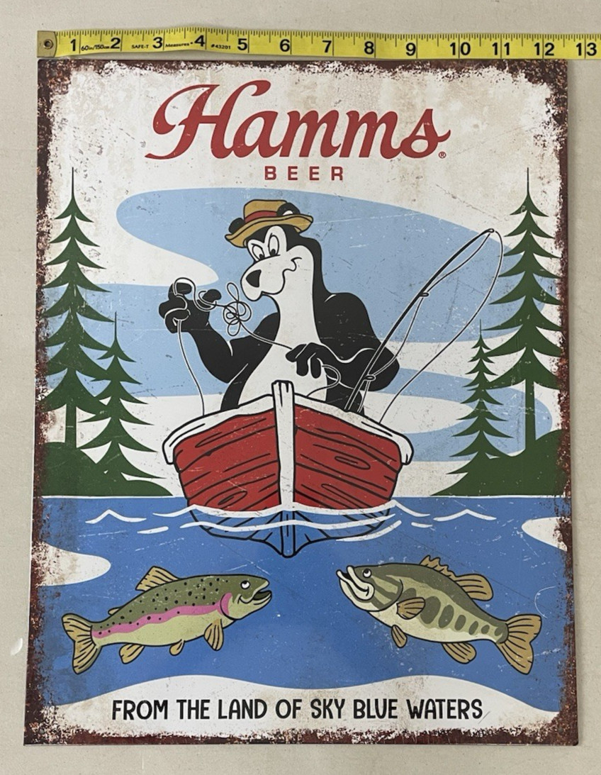 Hamm\'s From The Land Of Sky Blue Waters Tin Bar Beer Sign Fishing 16 X 12.5