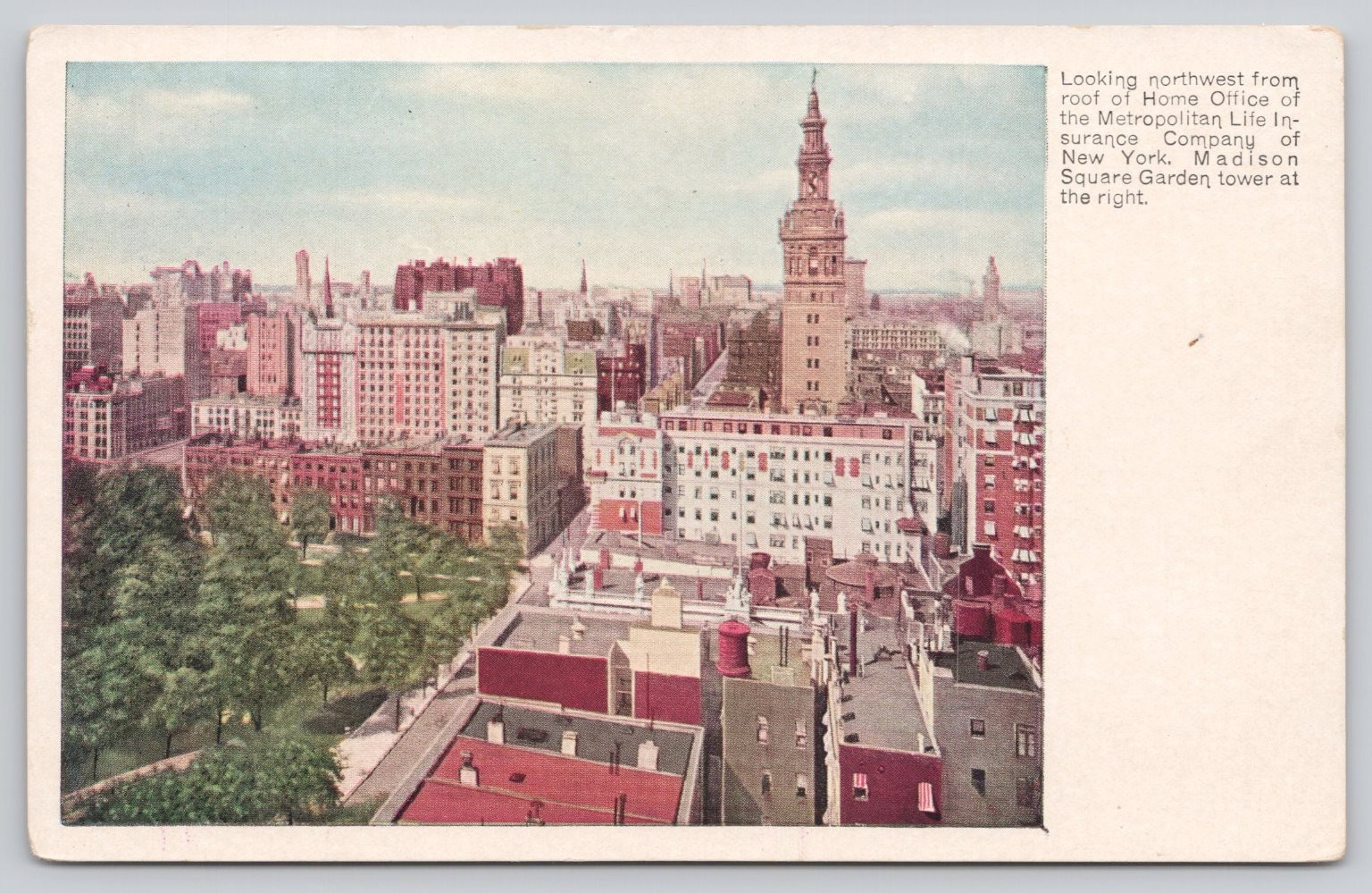 NYC Madison Square Garden Tower 1910s View Metropolitan Life Postcard