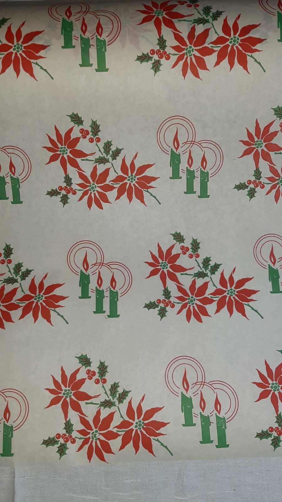 Vtg 50's Christmas Xmas Gift Wrap Dept Store Roll Poinsettias Candles 15