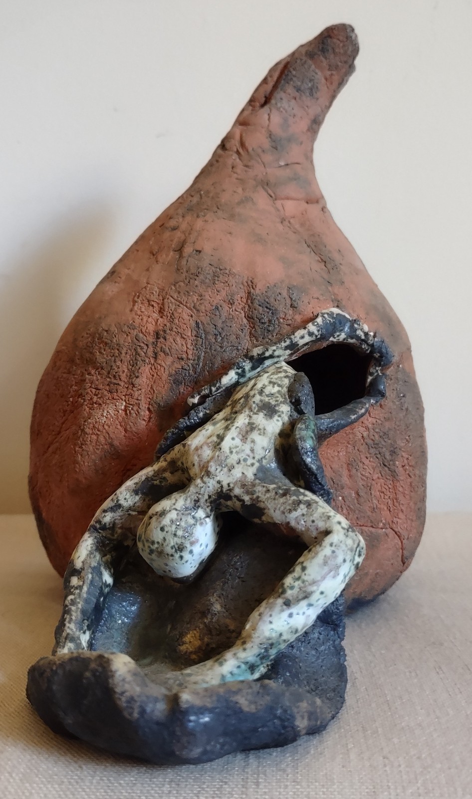 Vintage Original Weird Creepy Halloween Clay  Pumpkin/Gourd w/ Zombie Sculpture