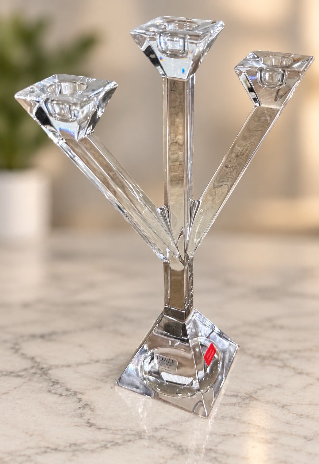Vintage Towle Lead Crystal Art Deco Style 3 Arm Candleabra 