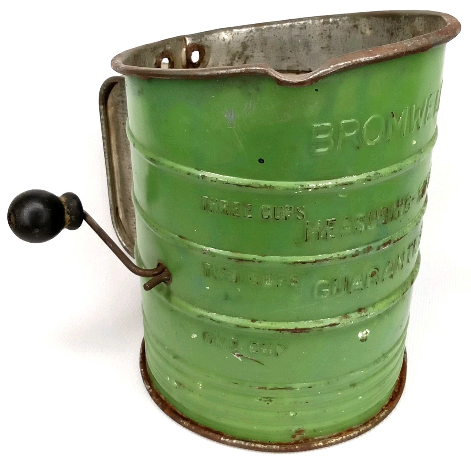 Antique 1940s Bromwell's Measuring Flour Sifter Green Metal New Arrival