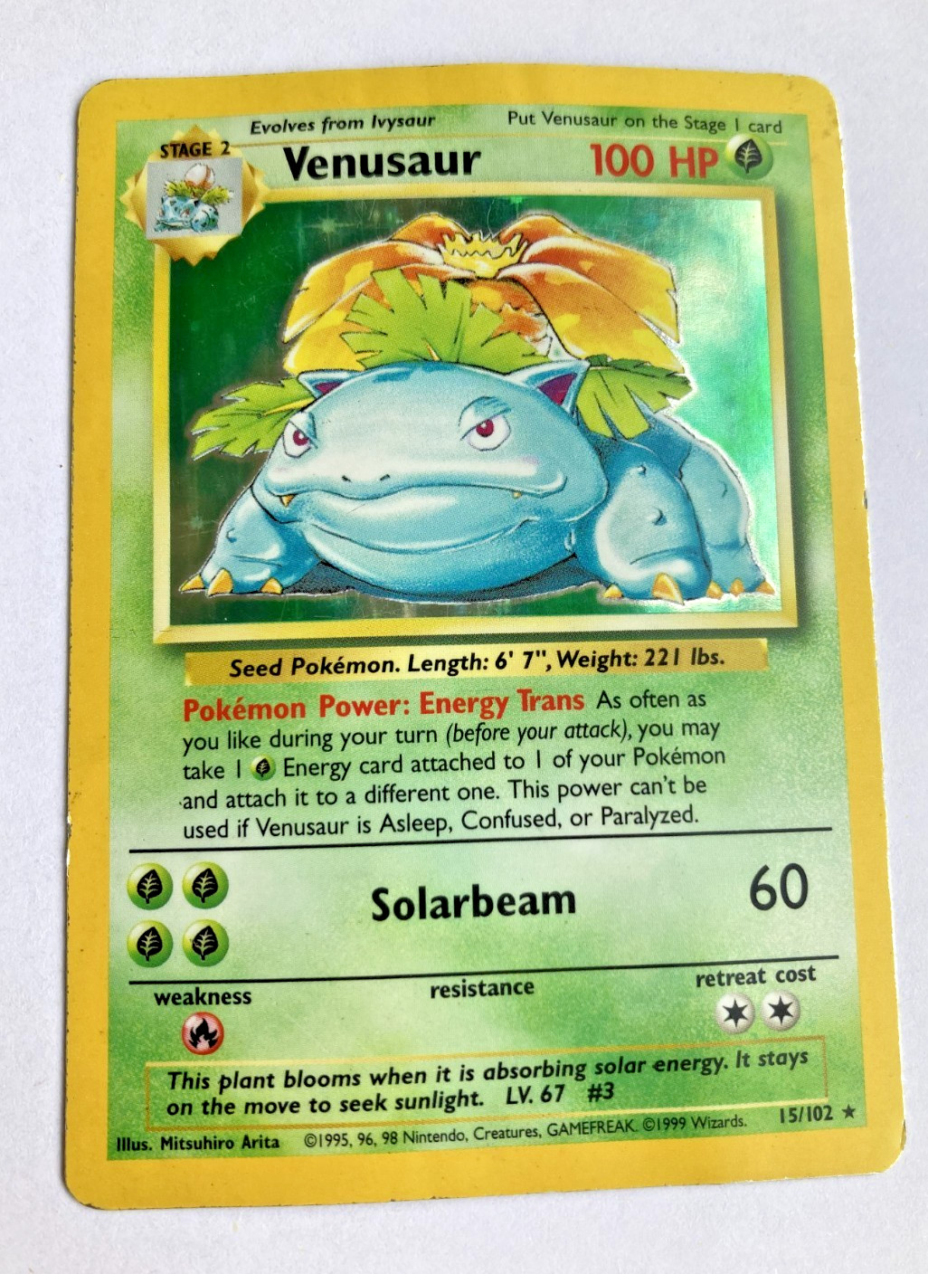 Pokemon Venusaur 15/102 Base Set Rare Holo 1999 Unlimited
