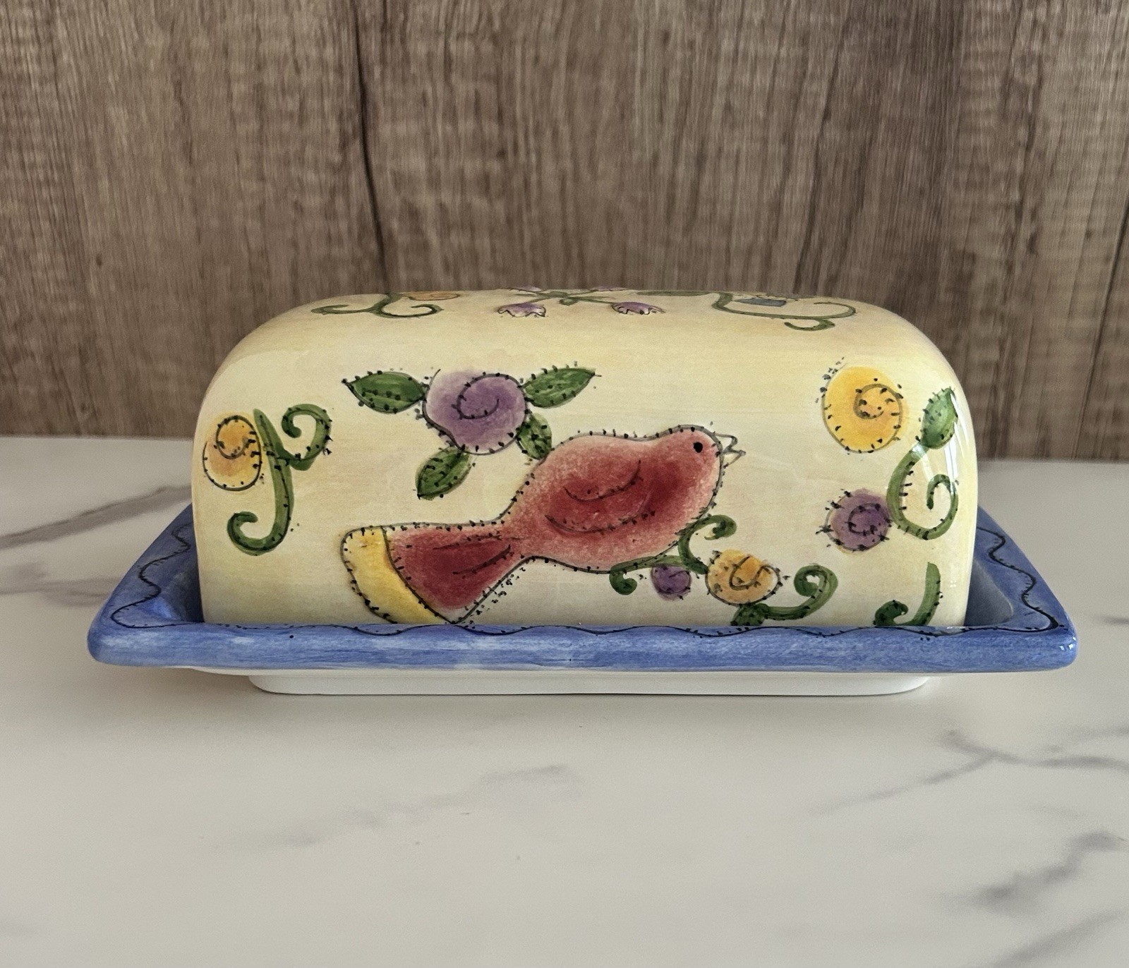 Sango Birds and the Bees Covered Butter Dish Sue Zipkin Ceramic Vintage Sango Birds and the Bees Covered Butter Dish Sue Zipkin Ceramic Vintage