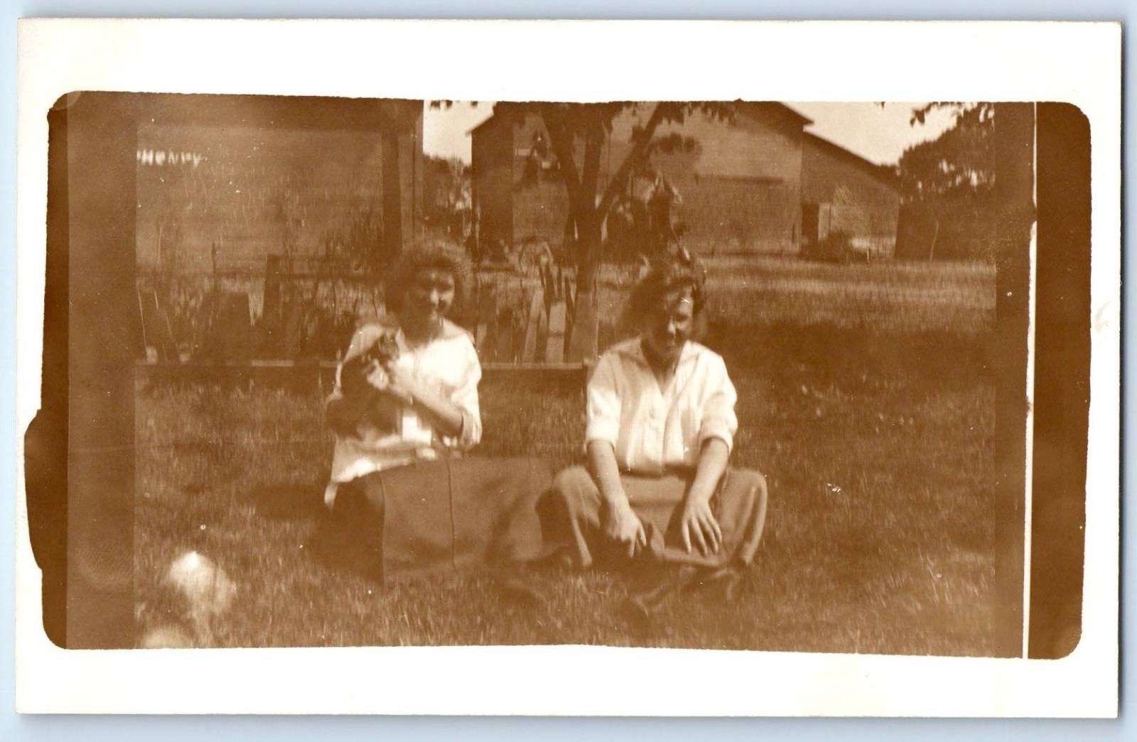 c1910\'s Women With Cat House Backyard RPPC Photo Unposted Antique Postcard