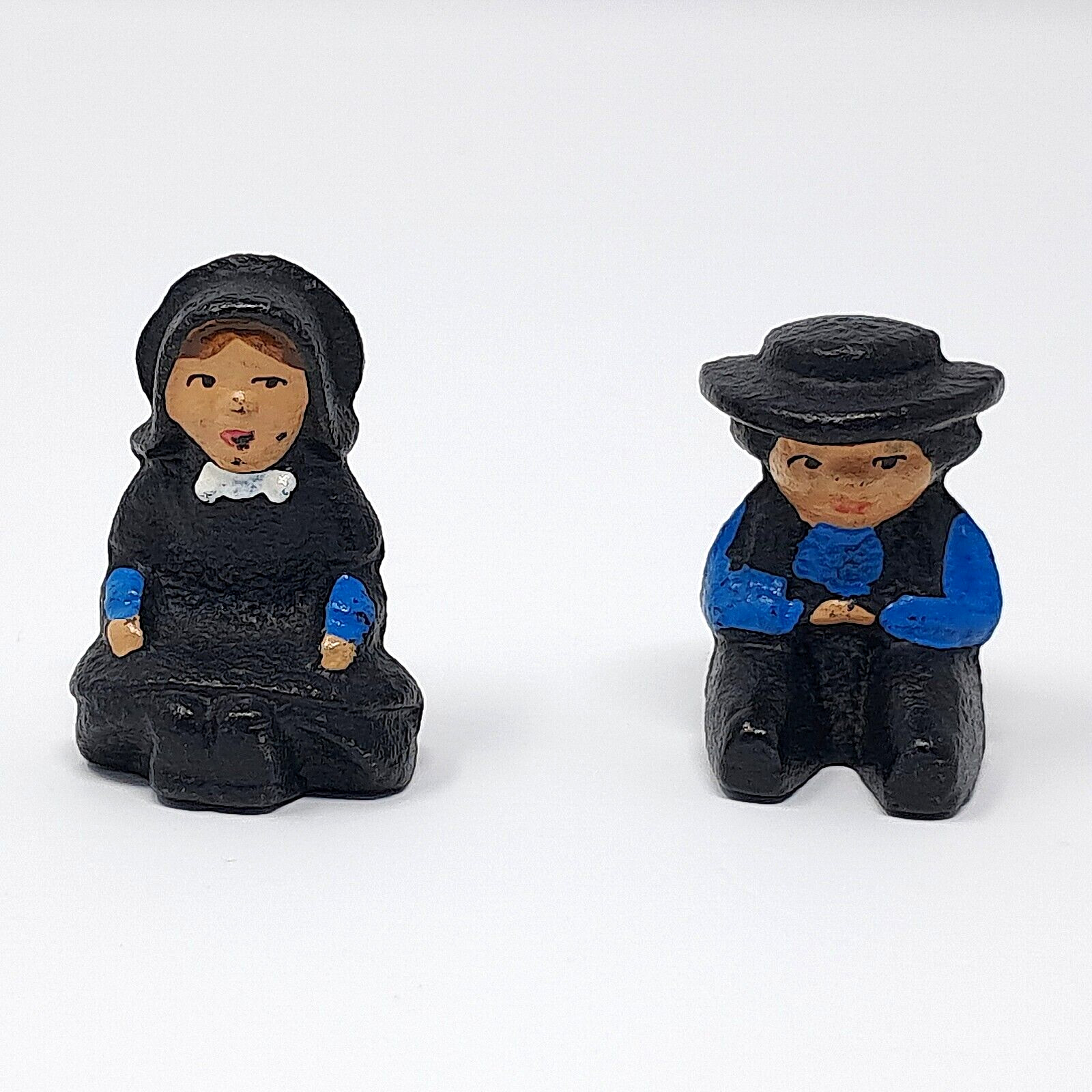 Amish Couple Cast Iron Figurines hand painted man woman miniature 1.5\