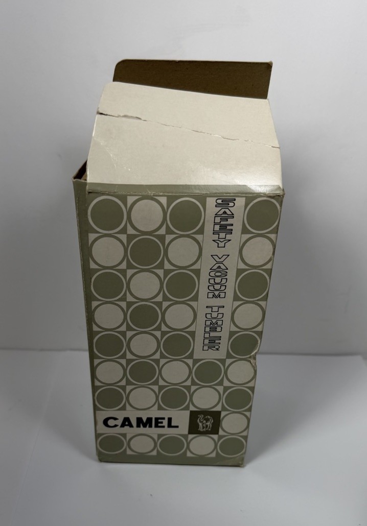 Vintage Camel Brand Safety Vacuum Tumbler Mid Century Insulated Cup With Box MCM Vintage Camel Brand Safety Vacuum Tumbler Mid Century Insulated Cup With Box MCM