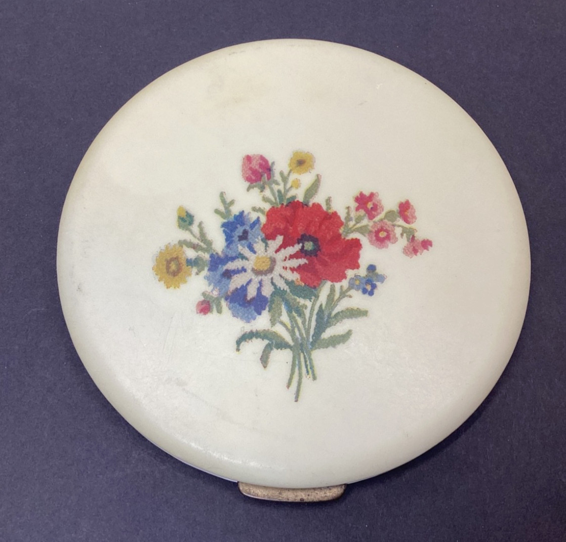 VTG Rex Fifth Avenue Compact Floral Design Mirrored Flapjack Celluliod 1950\'s