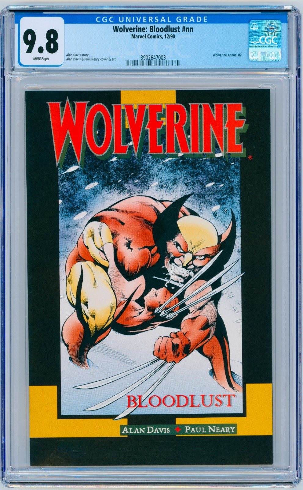 Wolverine: Bloodlust #nn CGC 9.8 White Pages Marvel Comics 1990 Annual #2 NM/MT
