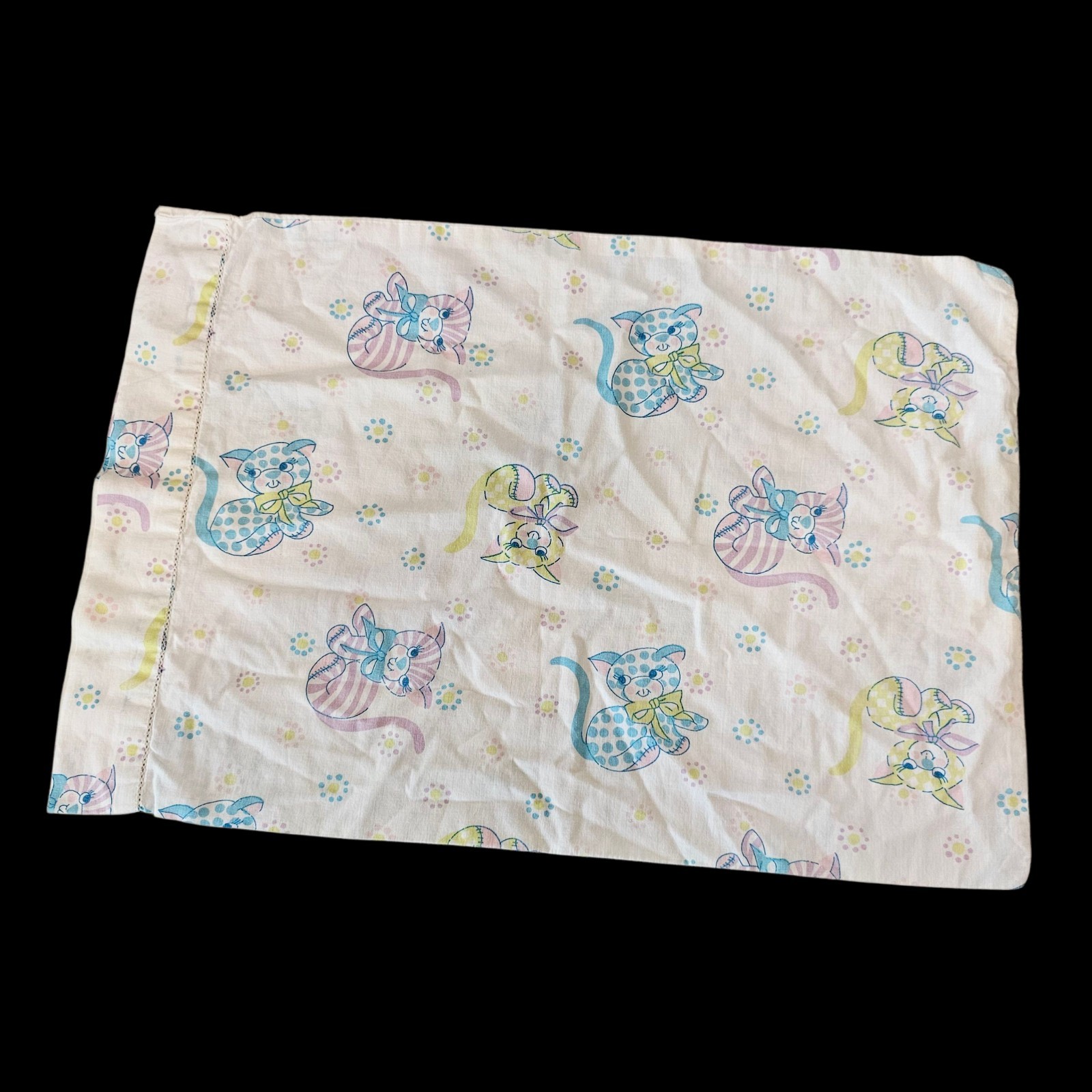 VTG Toddler Pillow Case Kitschy Kitty Cat Print 60s 70s 13 X 18\ VTG Toddler Pillow Case Kitschy Kitty Cat Print 60s 70s 13 X 18\
