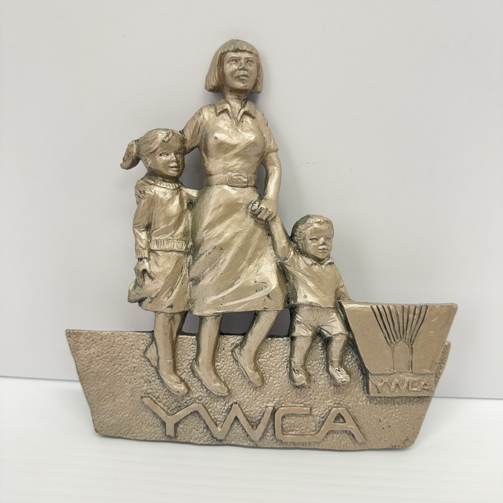 Vintage YWCA Plaque Sign Young Womens Christian Assoc Silver Women Children