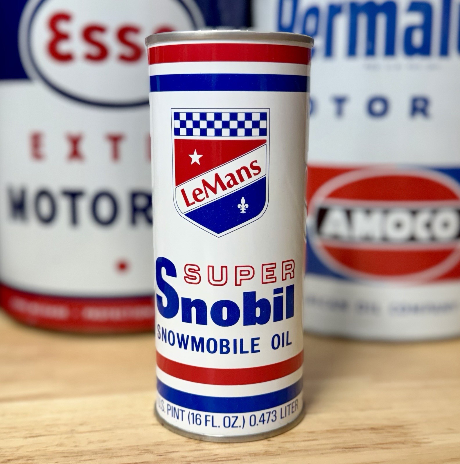 Vintage NOS Lemans Super Snobil Snowmobile Oil Can 16oz FULL
