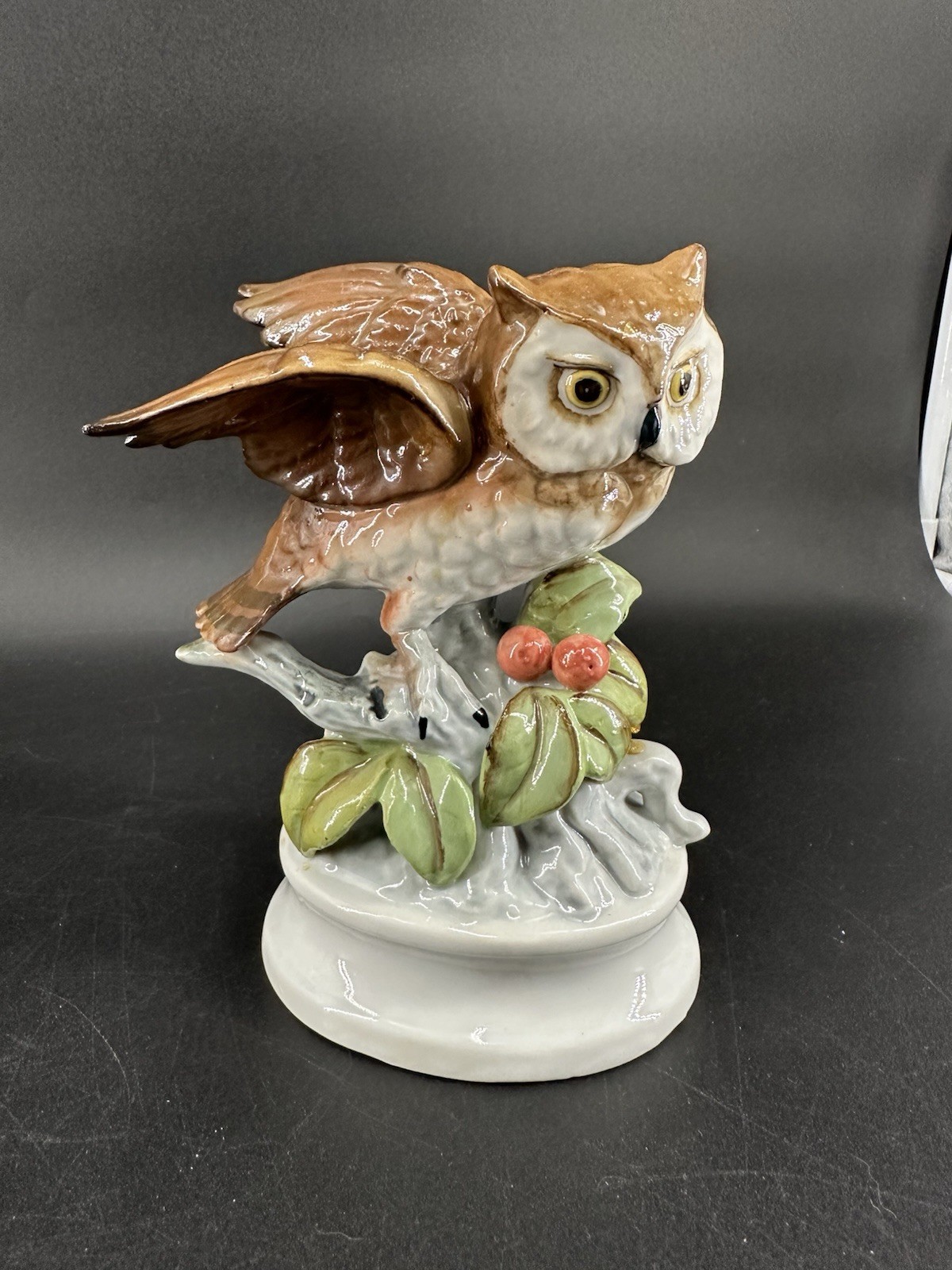 Vintage Lefton Great Horned Owl Gloss Finish Brown White Figurine