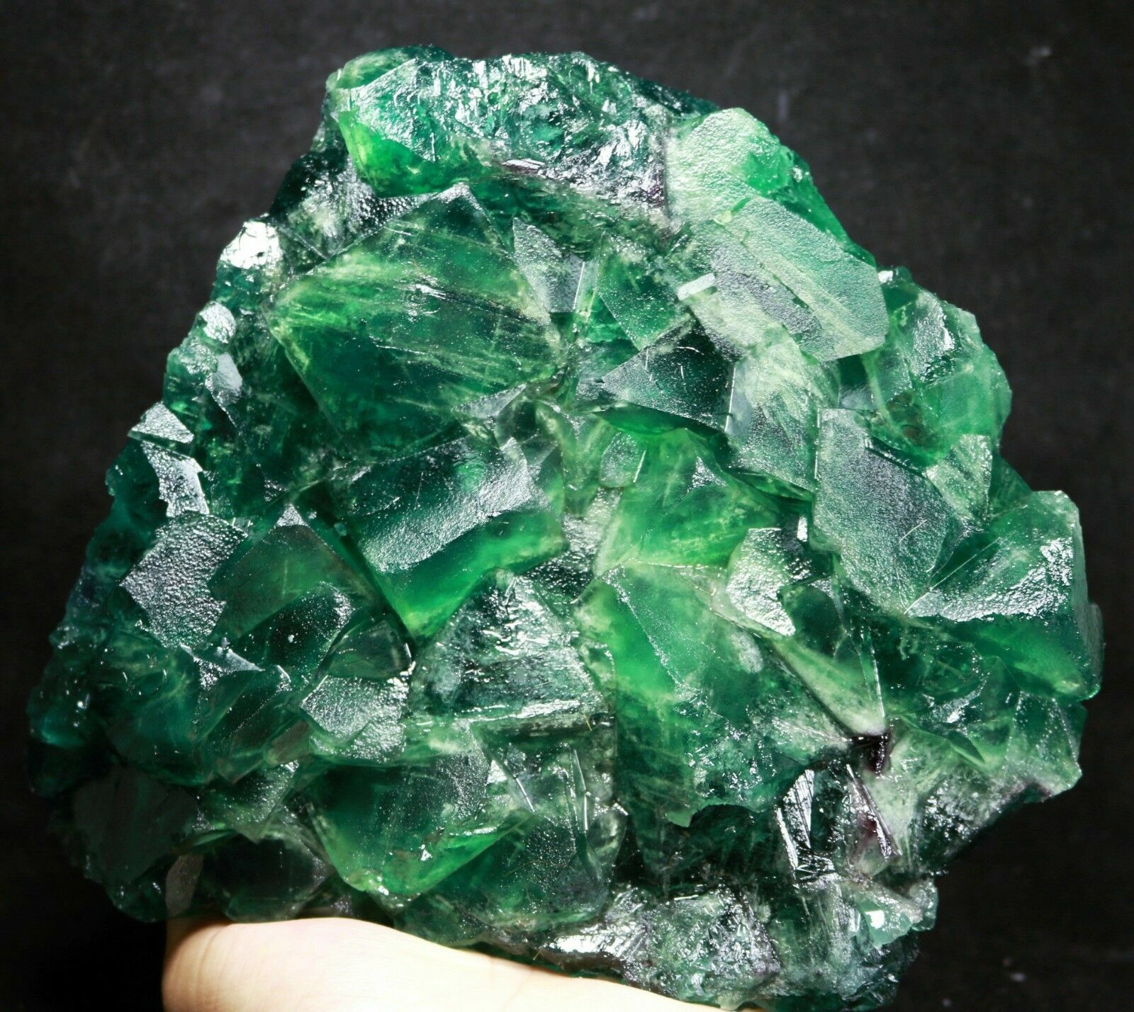 4.33lb Natural rare large grain dark green translucent fluorite from hunan