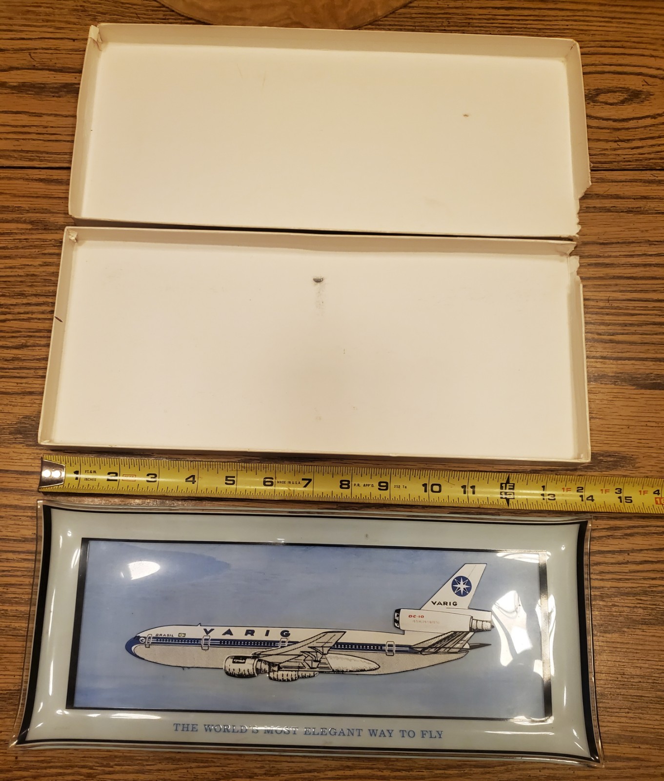 Vintage VARIG DC-10 Glass Trinket Tray Airline Souvenir 