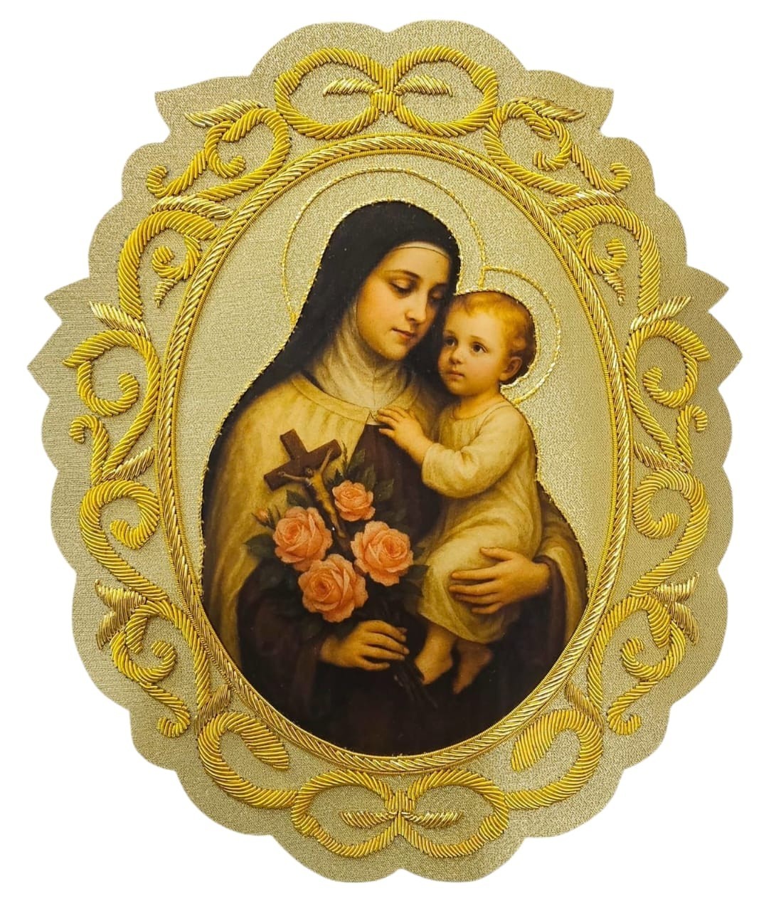 St. Therese of Lisieux  With Baby Jesus  Applique – Italian Rich Gold Fabric
