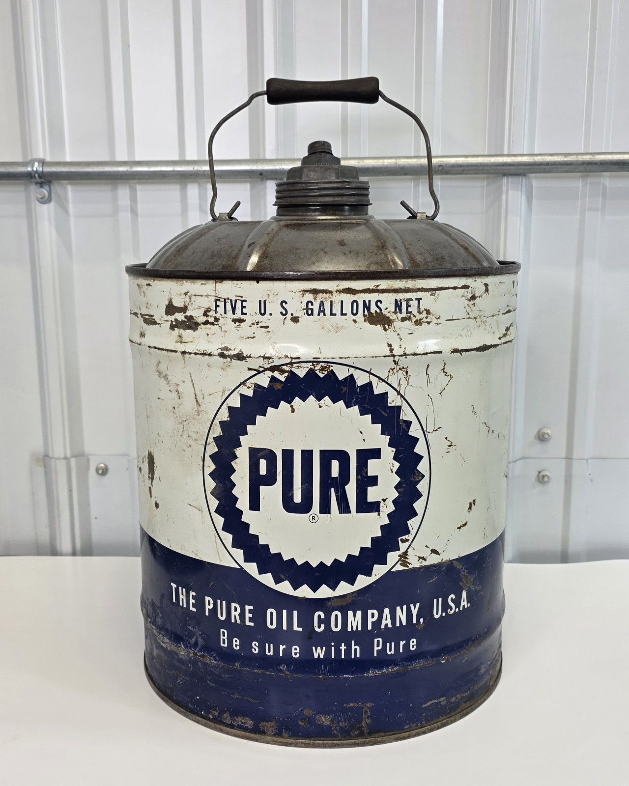 Beautiful 1930's-40's Pure Oil Co 5 Gallon Motor Oil Can Rare