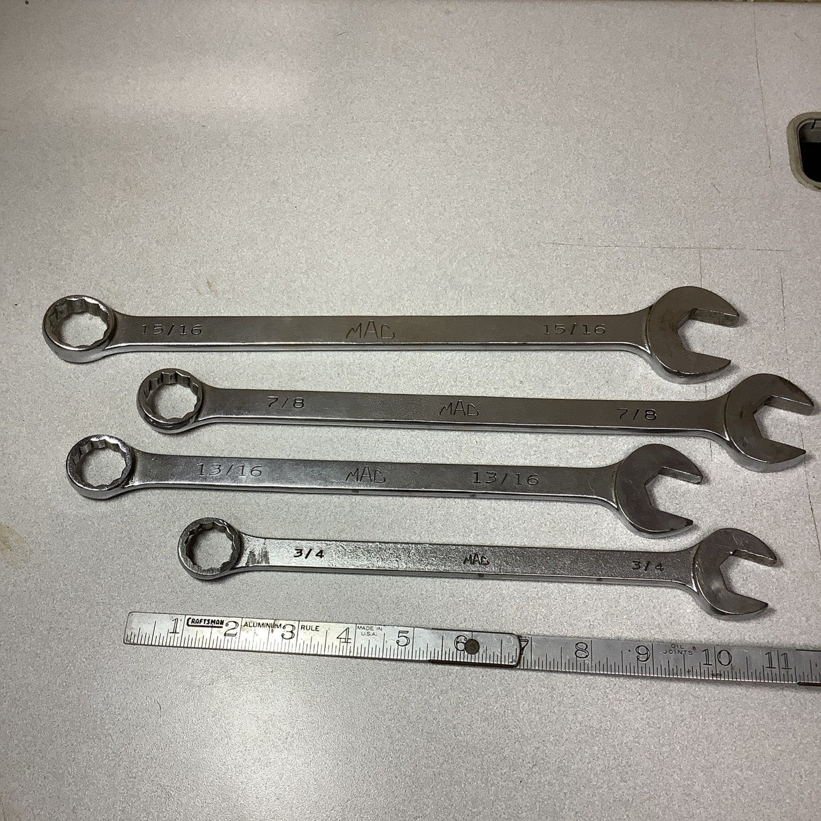 4 Vintage MAC Tools Combination Wrenches 3/4”- 15/16” 12 Point USA 