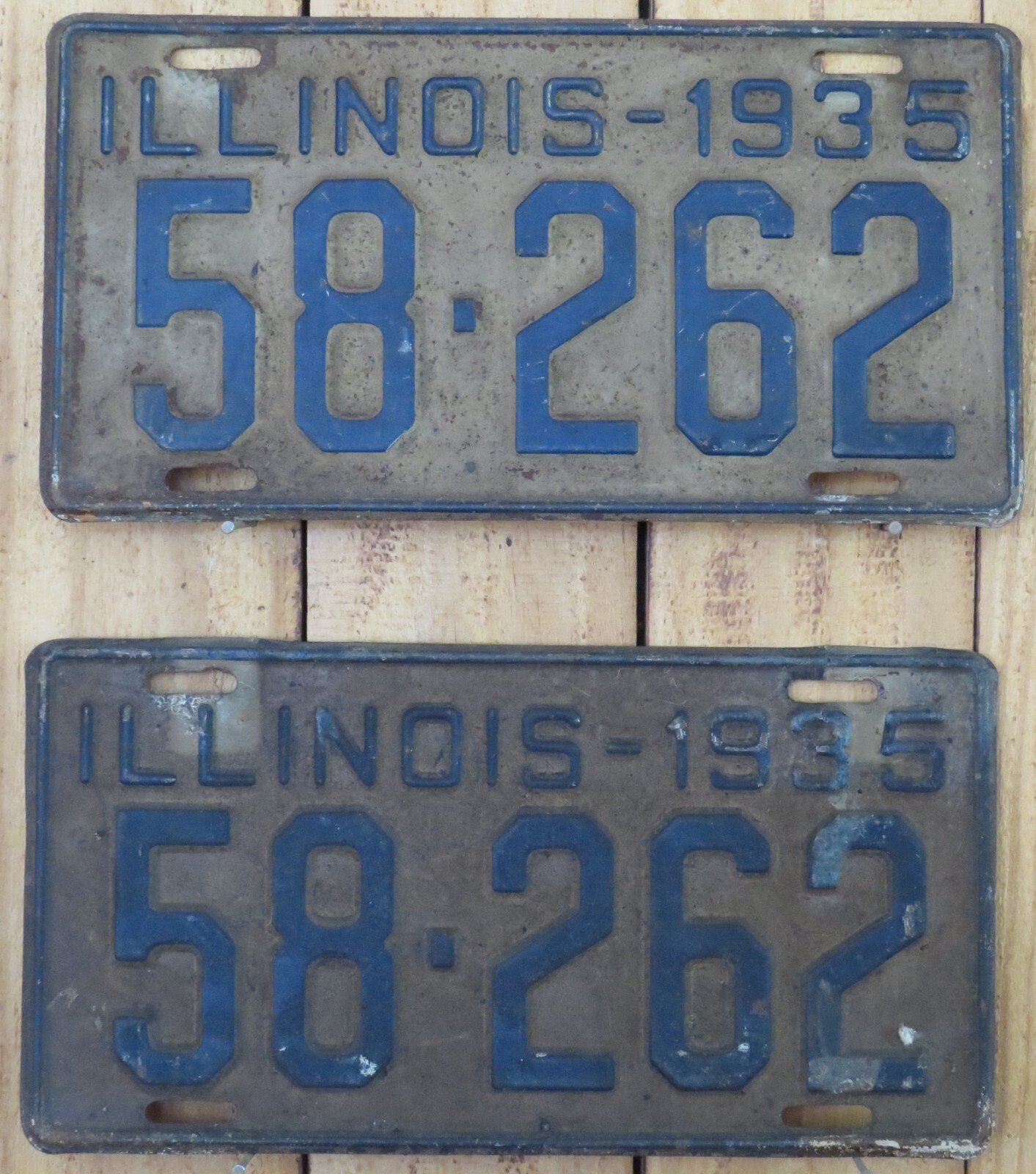 1935 Illinois License Plate Pair 58-262 Garage Man Cave Nice Original Set