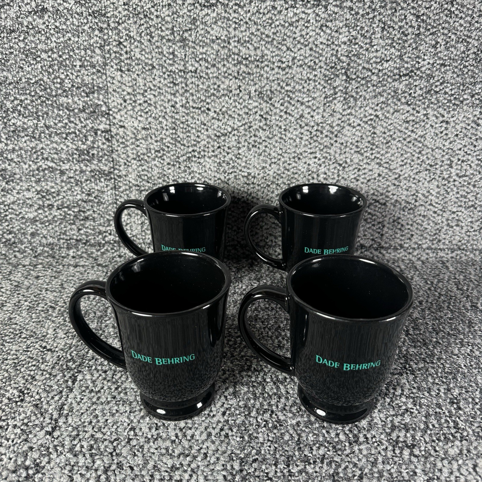 Dade Behring Black Coffee Mugs Set of 4 Green Logo Corporate Promo Norwood