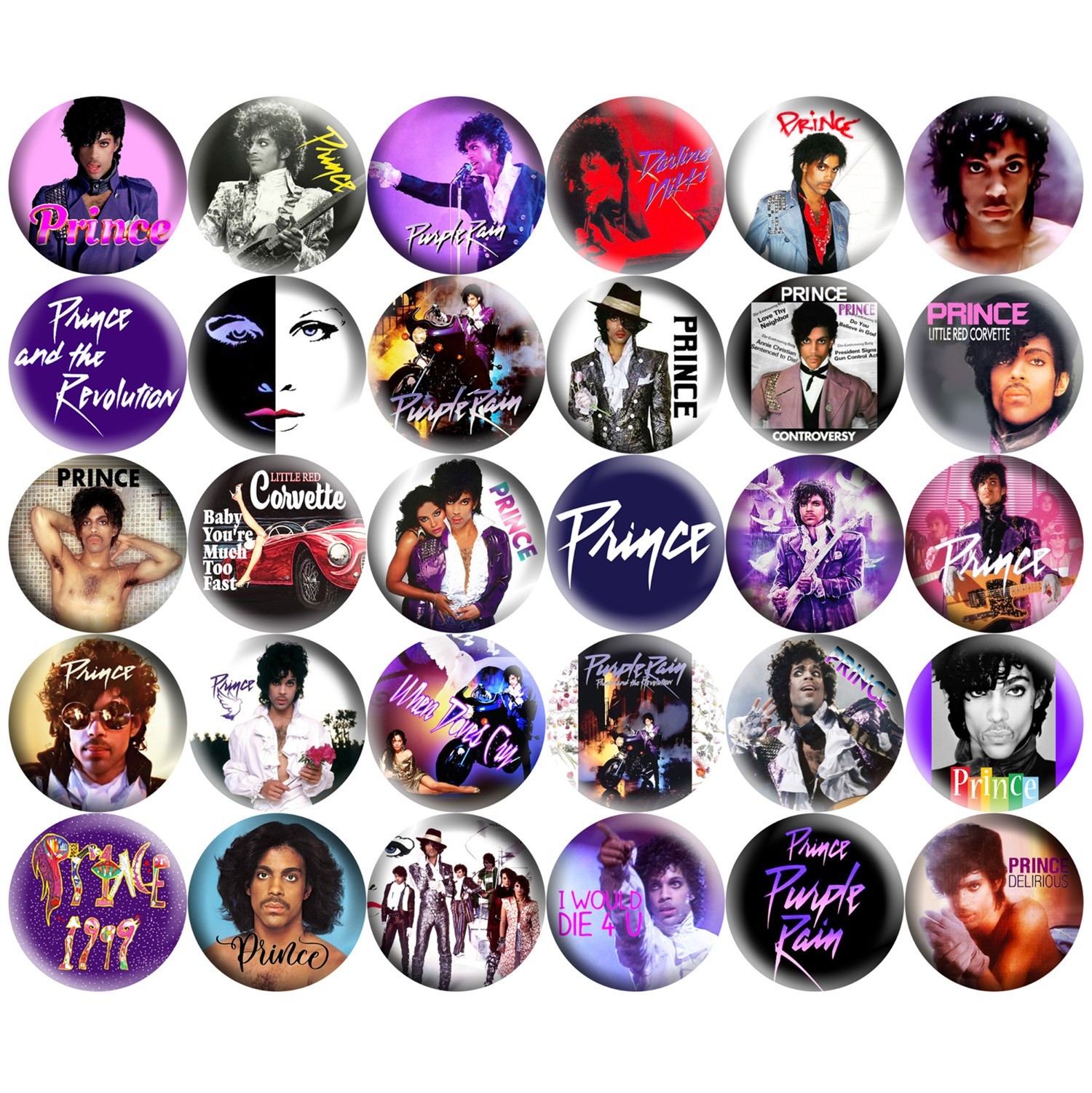 Prince & The Revolution Set of 30 Refrigerator Magnets 80s Pop Rock Music, 1.25