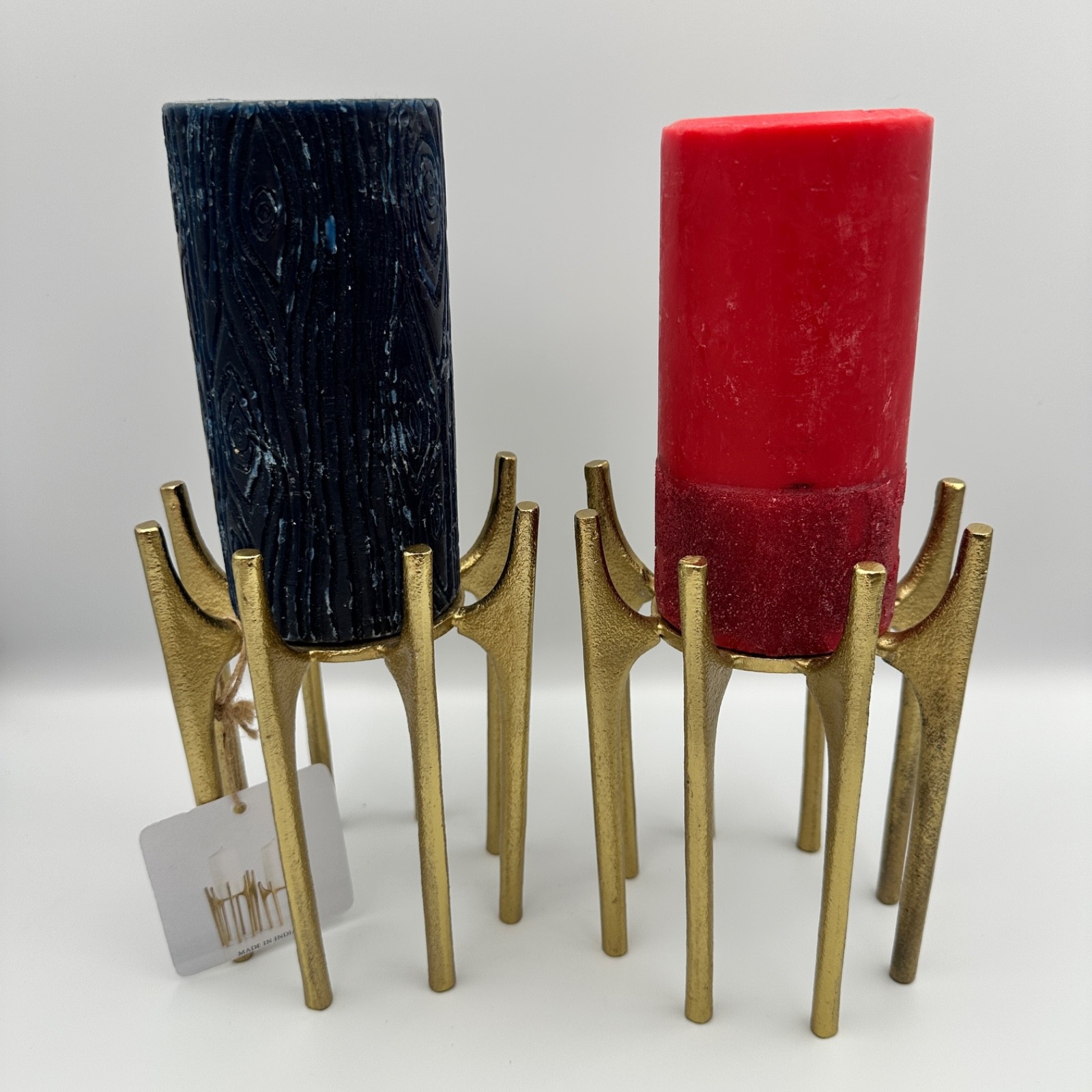 Gold Spider Candle Holders Set of 2 Eight Legged Pillar Stands Made in India