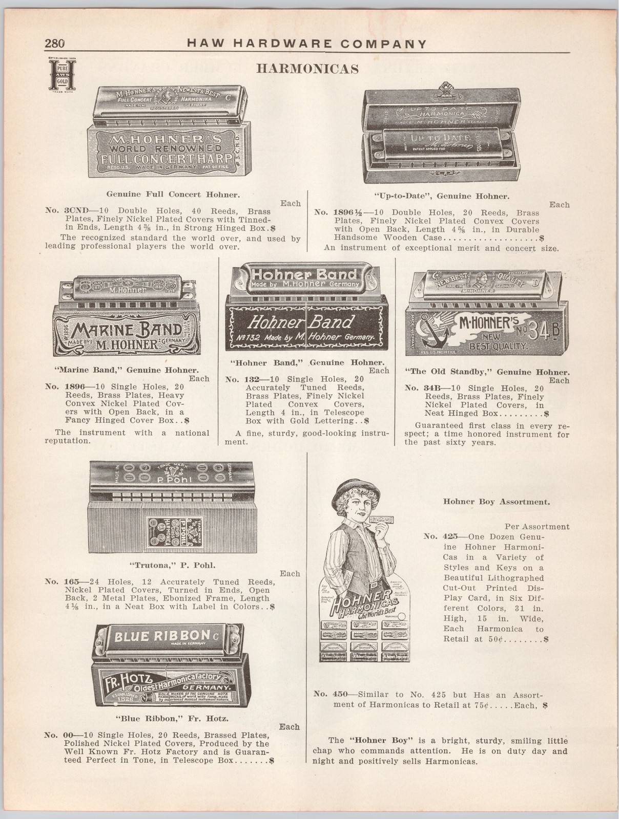 1920s Haw Hardware Co. Catalog Page Advertising Hohner Harmonicas Dixon Pencils