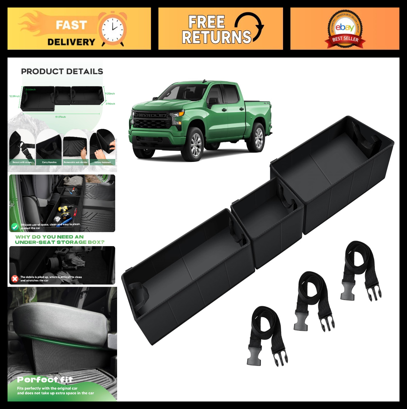 Foldable Under Seat Storage Organizer for Chevy Silverado/GMC Sierra 1500/2500HD