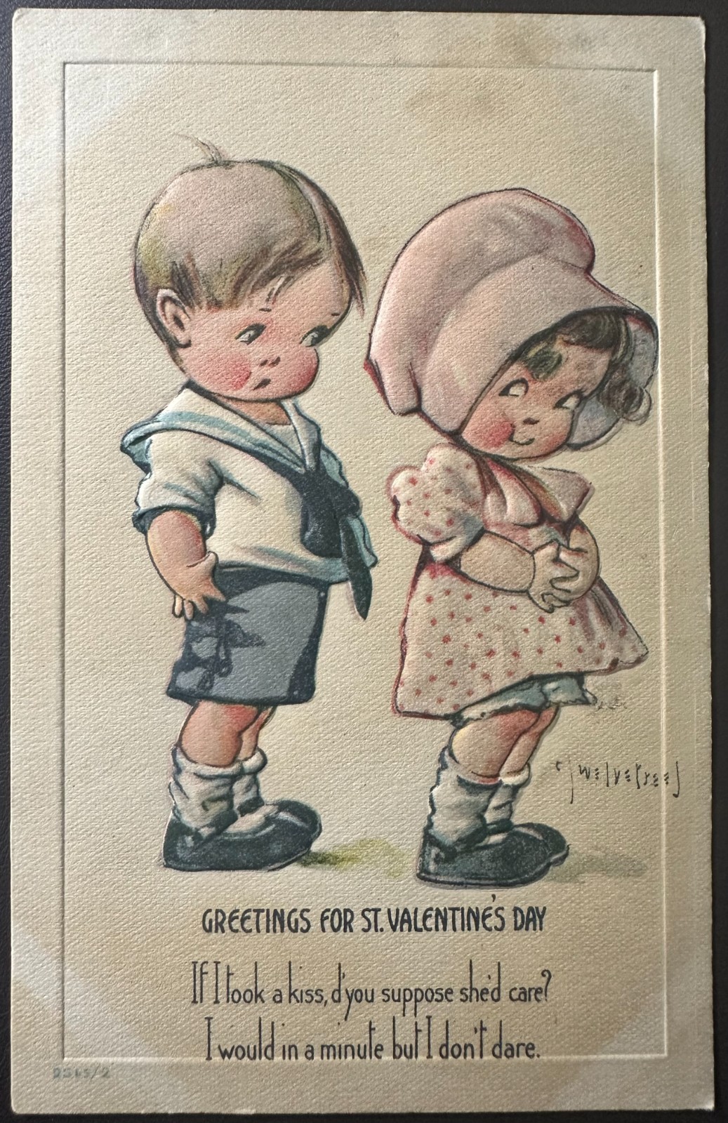 Vintage Twelvetrees 1916 Valentine Postcard Children Boy Girl Kiss Embossed