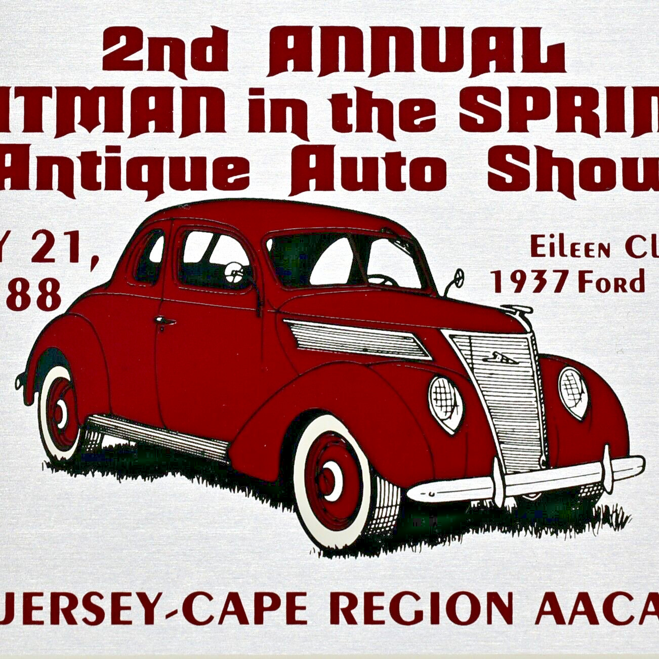 1988 Antique Car Club AACA Eileen Clancy 1937 Ford Coupe City Jersey Cape NJ