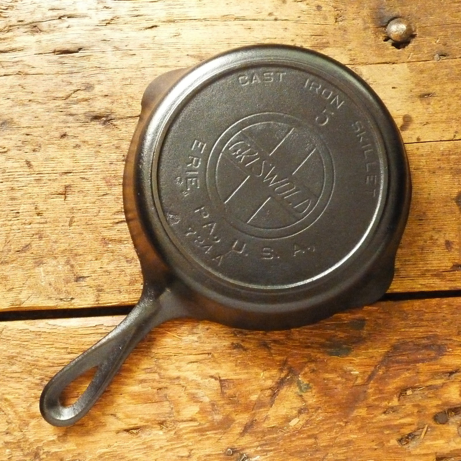 Antique GRISWOLD Cast Iron SKILLET Frying Pan # 5 LARGE SLANT LOGO - Ironspoon