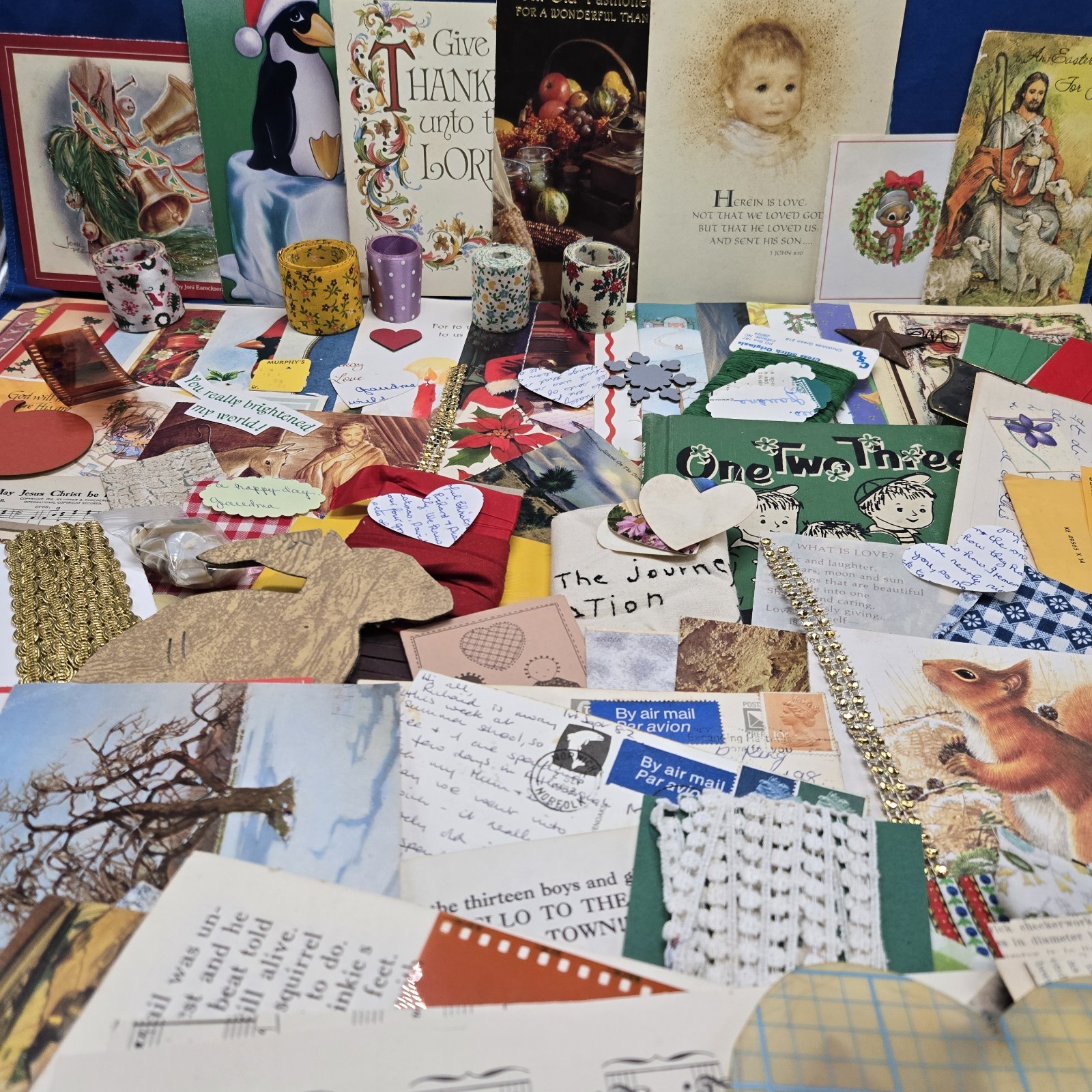 Ephemera Lot 2.5 Lbs Vintage Cards Ribbon Trim Paper Fabric Junk Journaling 