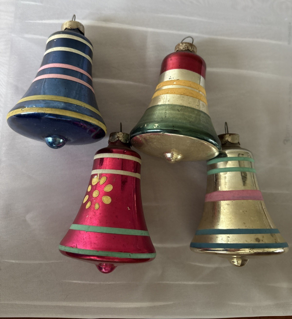 Vintage Mercury Glass Bell Christmas Ornaments Lot of 4