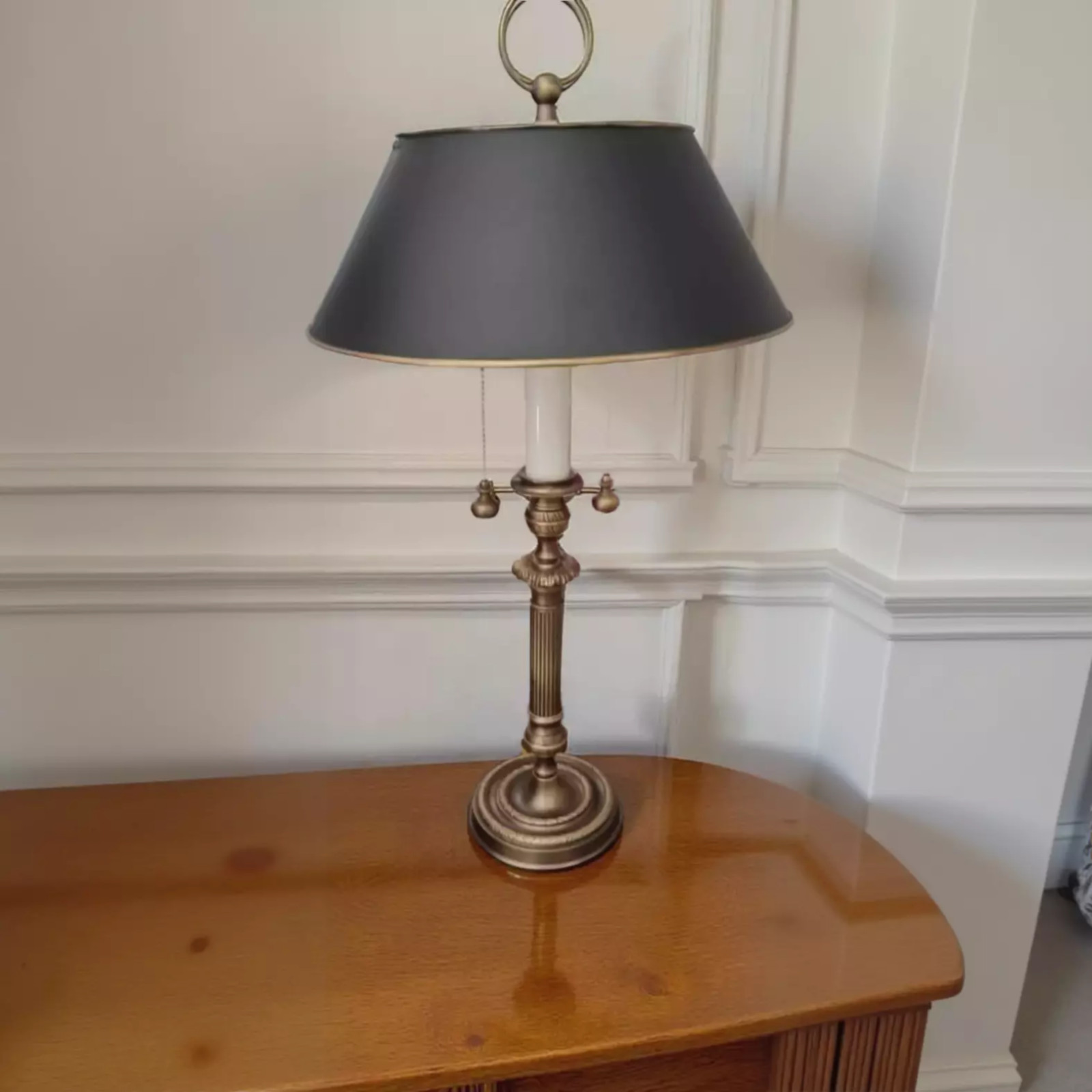 French Bouillotte Lamp Antique Brass Metal Shade 26 Inch Vintage Light