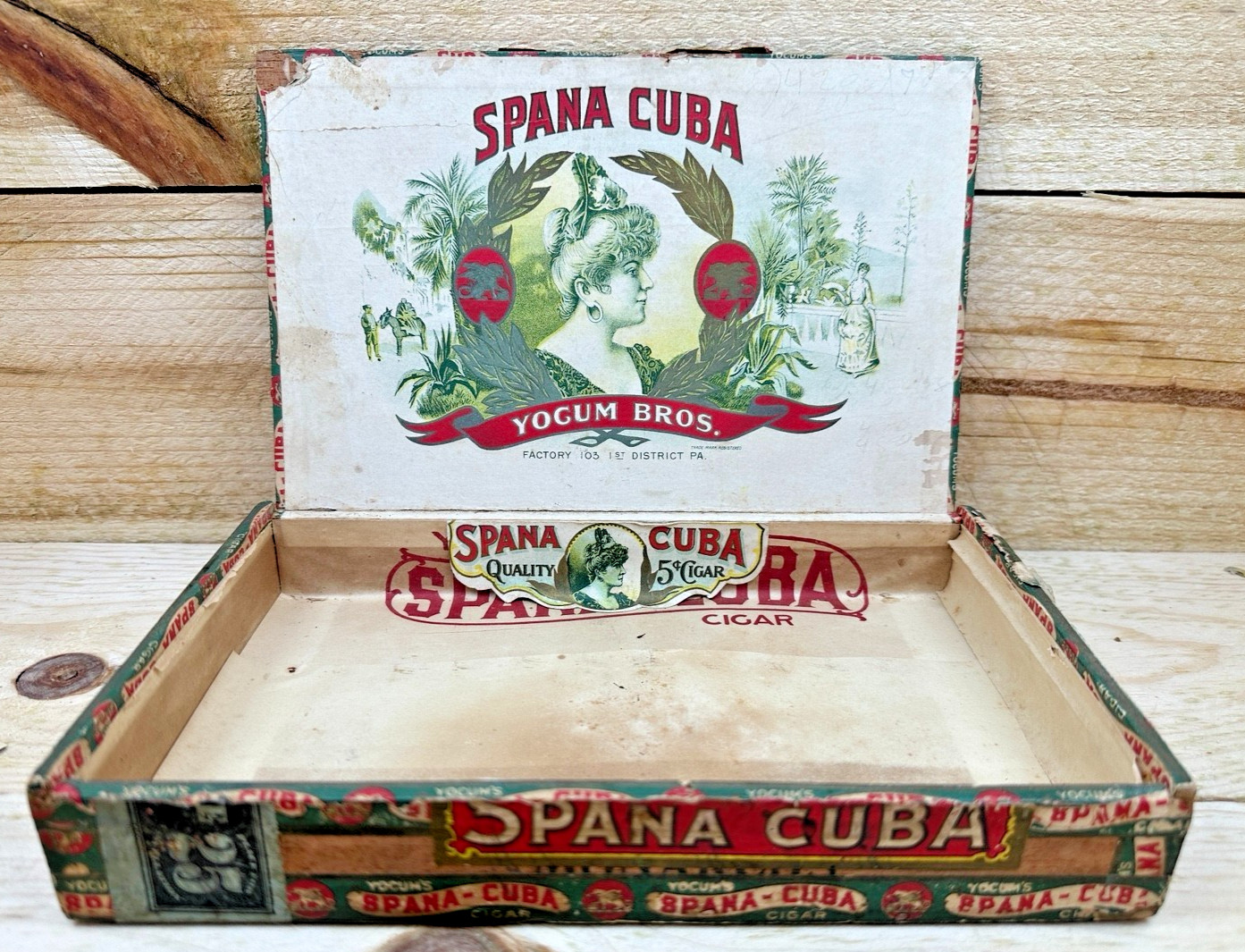 Unique c1910 Vtg Antique Spana Cuba Wood Cigar Box Winslow-Griffin Watertown SD