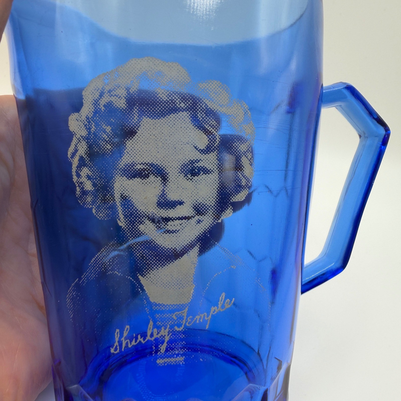 Vintage Shirley Temple Cobalt Blue Glass Pitcher Honeycomb Hazel Atlas 1930s