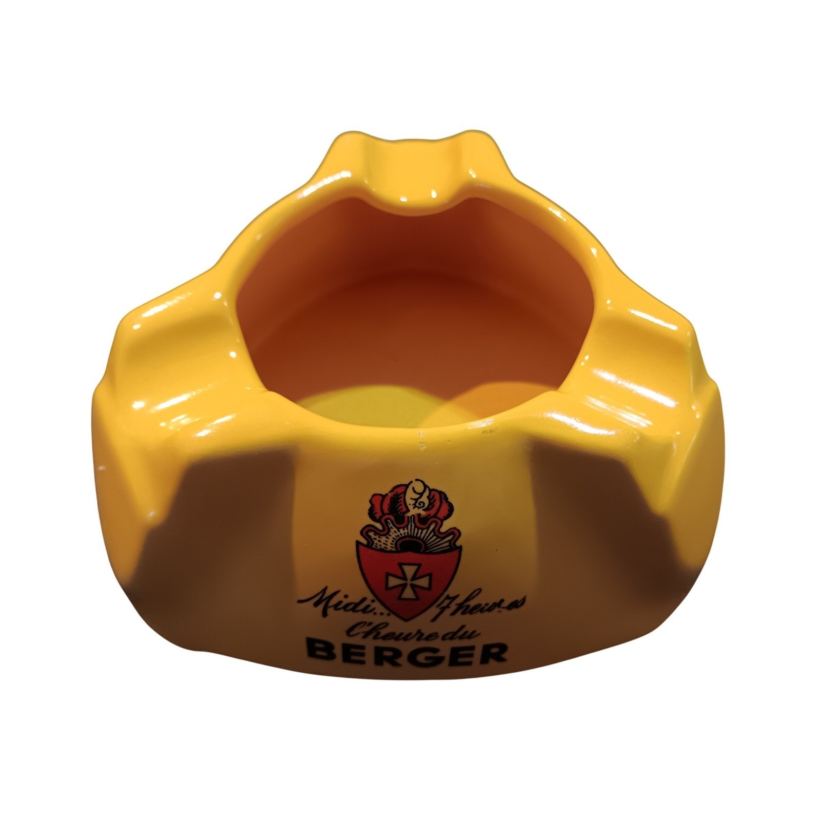 50\'s Vintage Berger French Yellow Ceramic Ashtray St Amand Hamage Orchies France