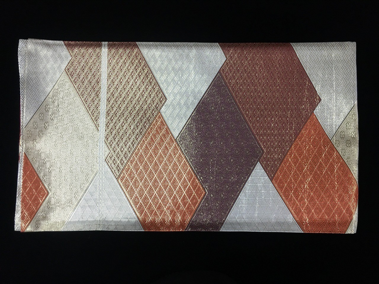 Q0782 Vintage Japanese Kimono Fukuro Obi Belt Silk Woven Geometrics Fashion Art