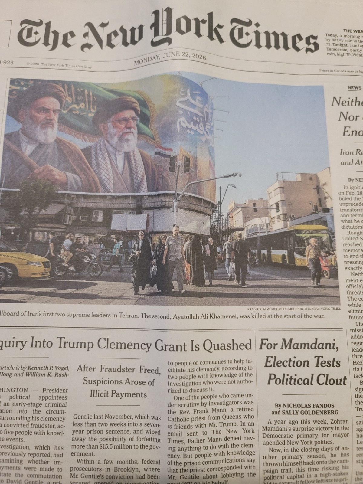 The New York Times Newspaper June 22nd 2026 Complete Print Paper UNREAD